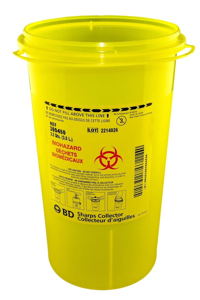 Collecteur pour déchets bio-médicaux 3L cylindrique Jaune