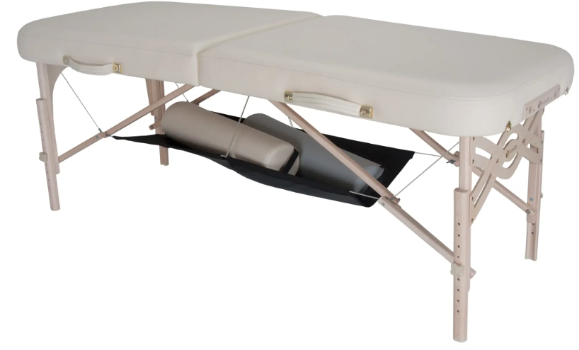 Hamac en tissu noir sous la table de massage d'EarthLite