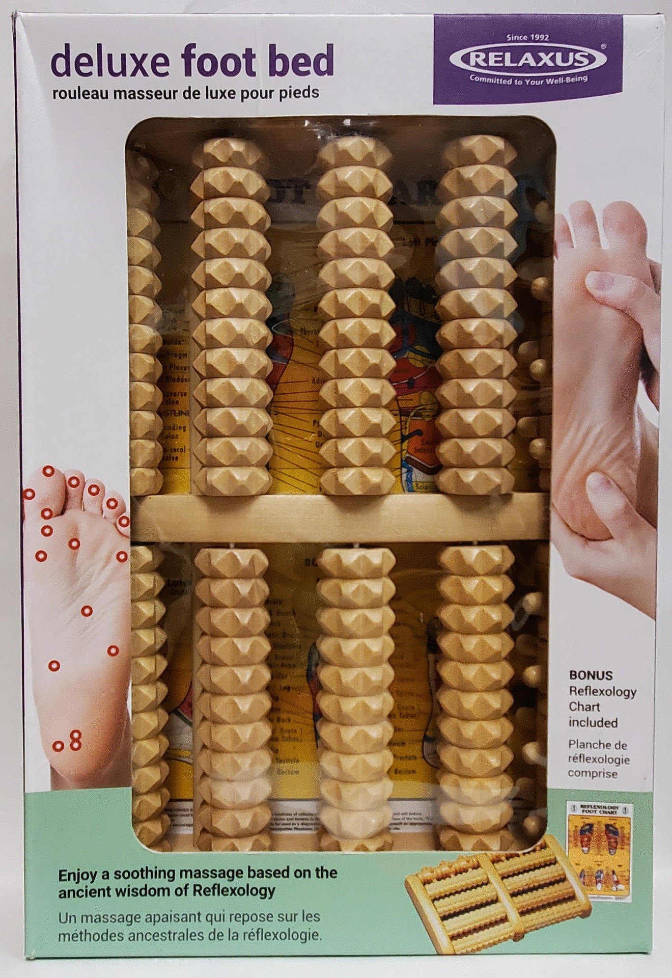 Rouleau masseur  Deluxe pour pieds, avec charte de réflexologie. 8.25''x5'', (21x13cm)