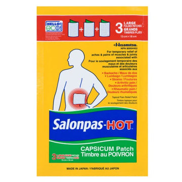 Timbres Salonpas Hot, 13 x 18 cm (pqt/3 pliés) - Exp. 02/2027 Lot B302T